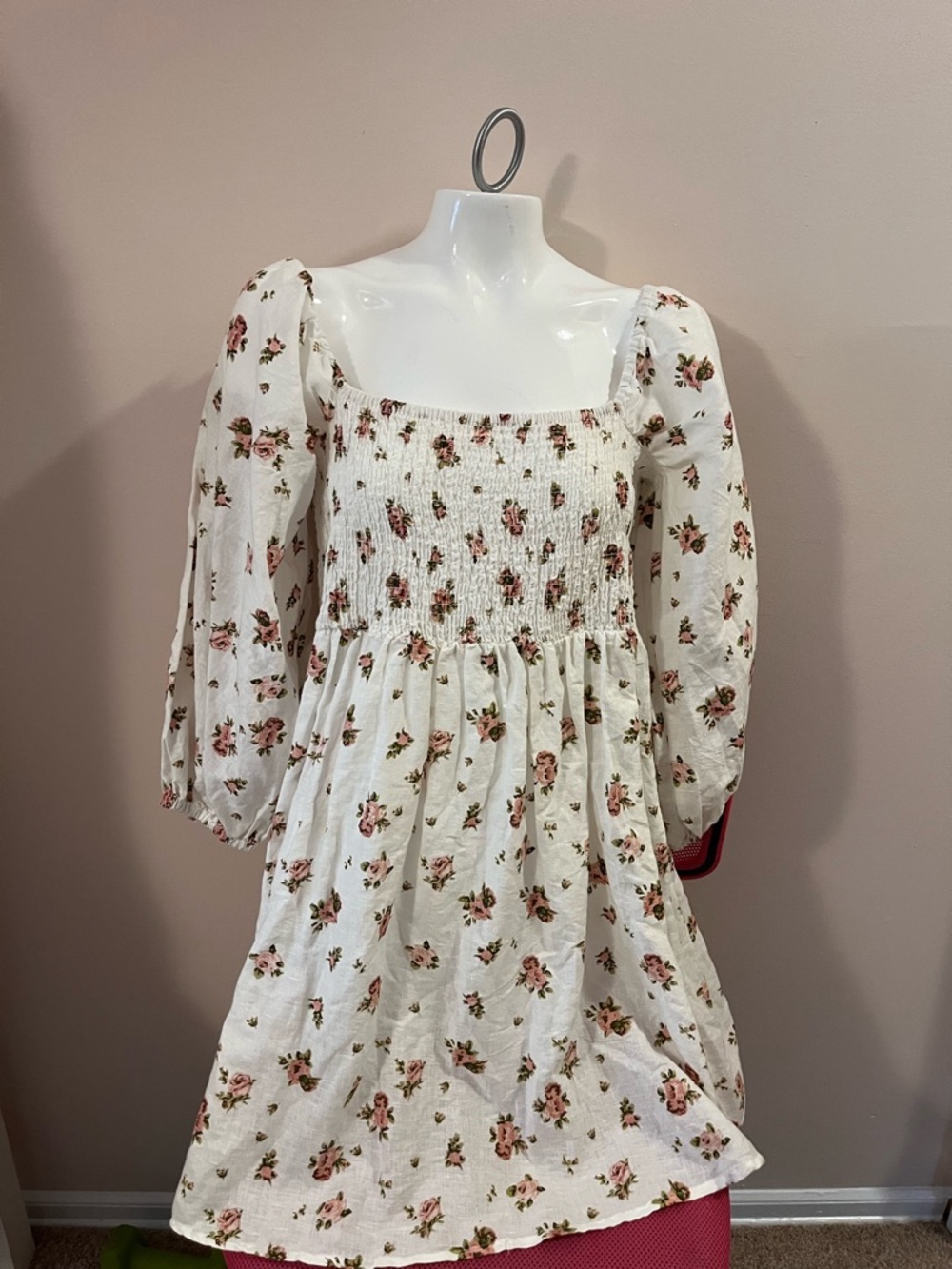 Urban Outfitters White Floral Smocked Mini Dress L